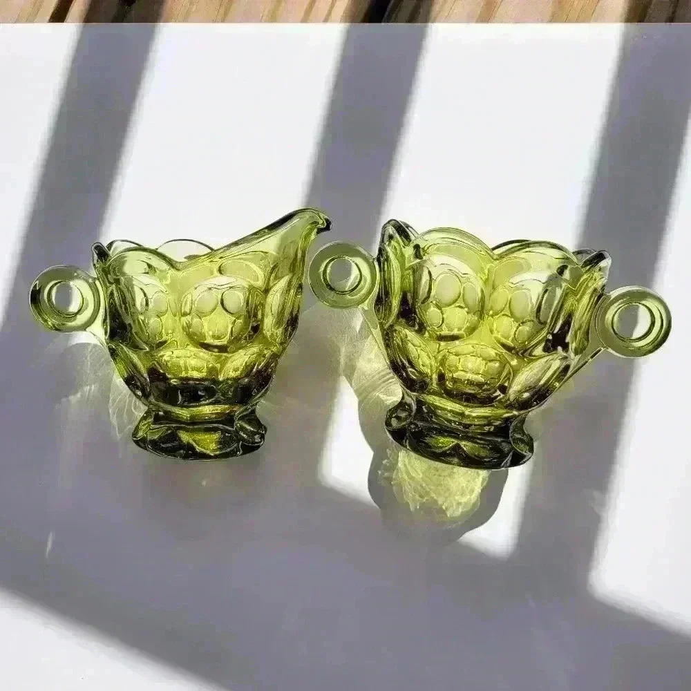COPY - Set Of 2 Vintage Imperial Green Glossy Glass Creamer & Sugar - Picture 12 of 12